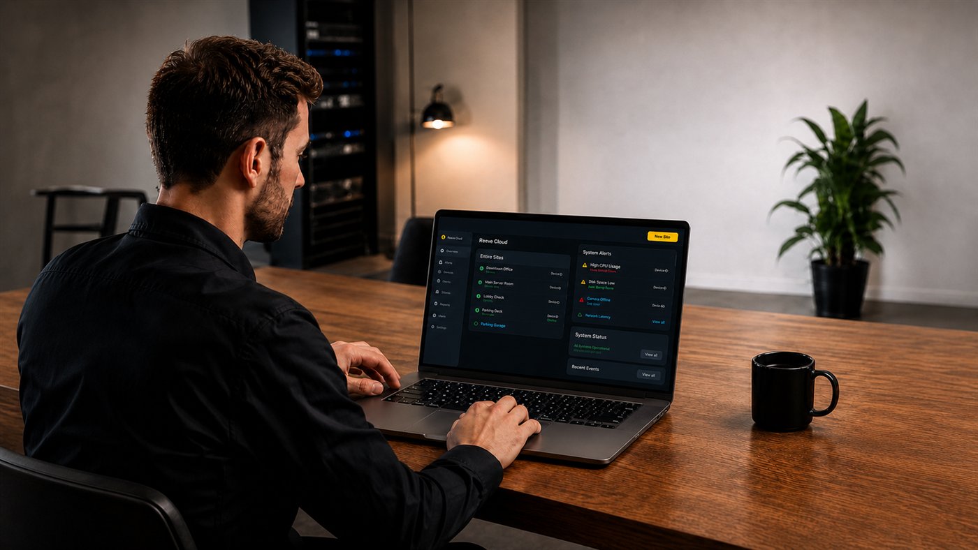 Installer securely managing a REEVE trademark venue system from a laptop